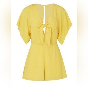 Louna mustard yellow short sleeve romper with tie, keyhole cutout in back size M